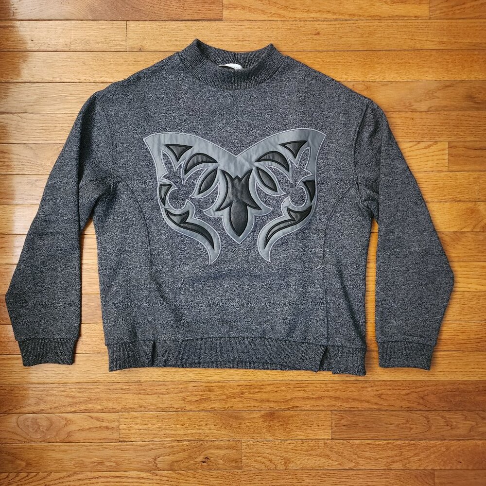 Roman Gray Sweater with Leather Butterfly Design